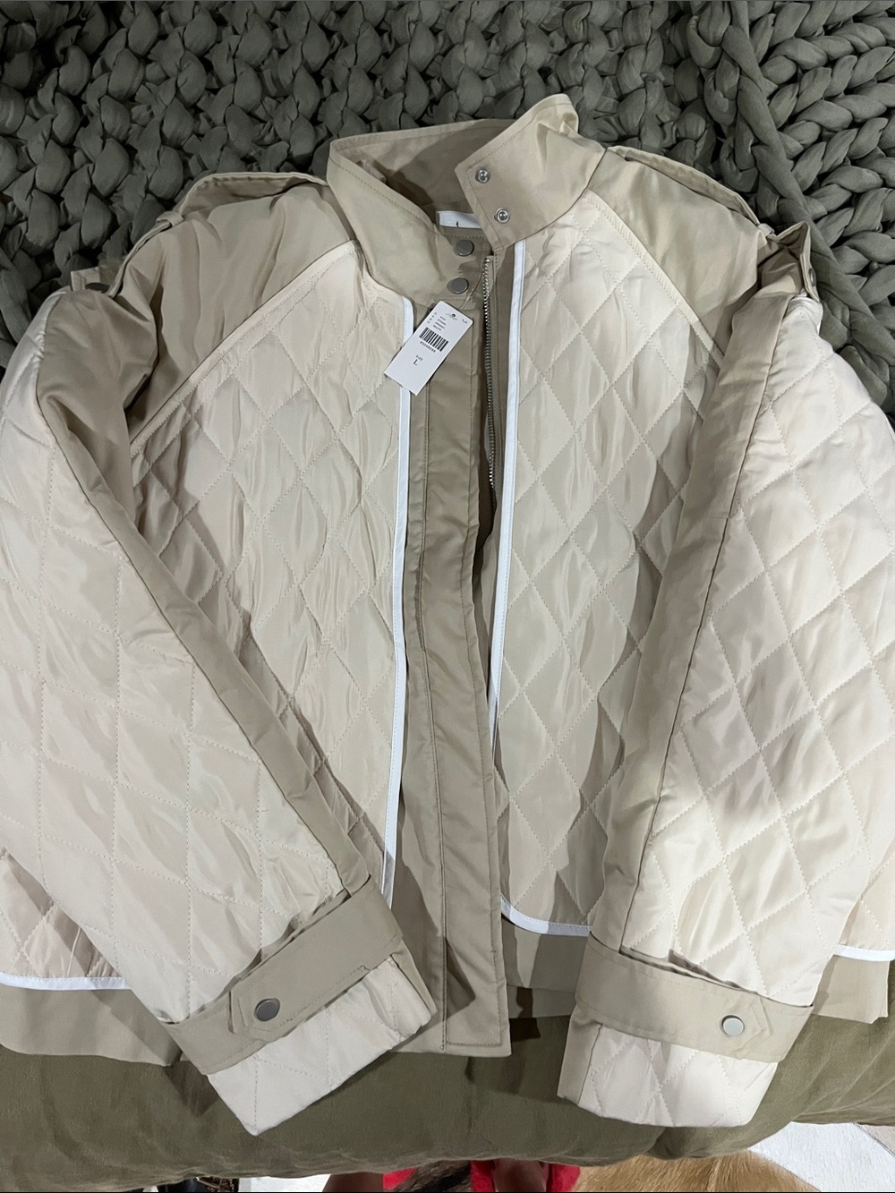 Anthropologie Quilted Light Beige Puffer Jacket